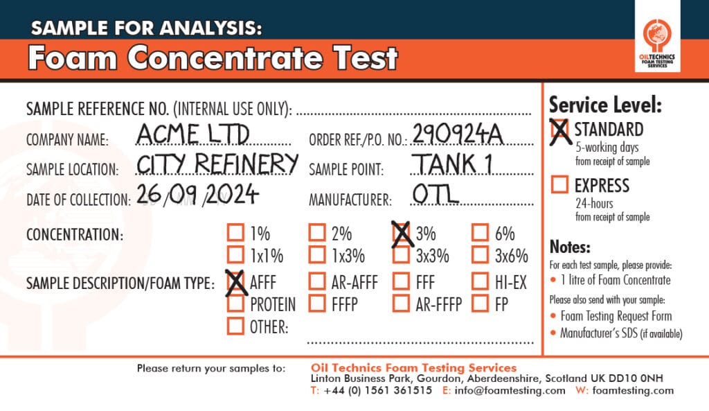 Concentrate Foam Testing - Oil Technics - Foam Testing Services